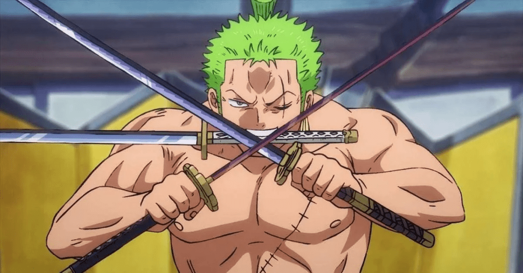 Zoro shirtless
One Piece
green haired character
